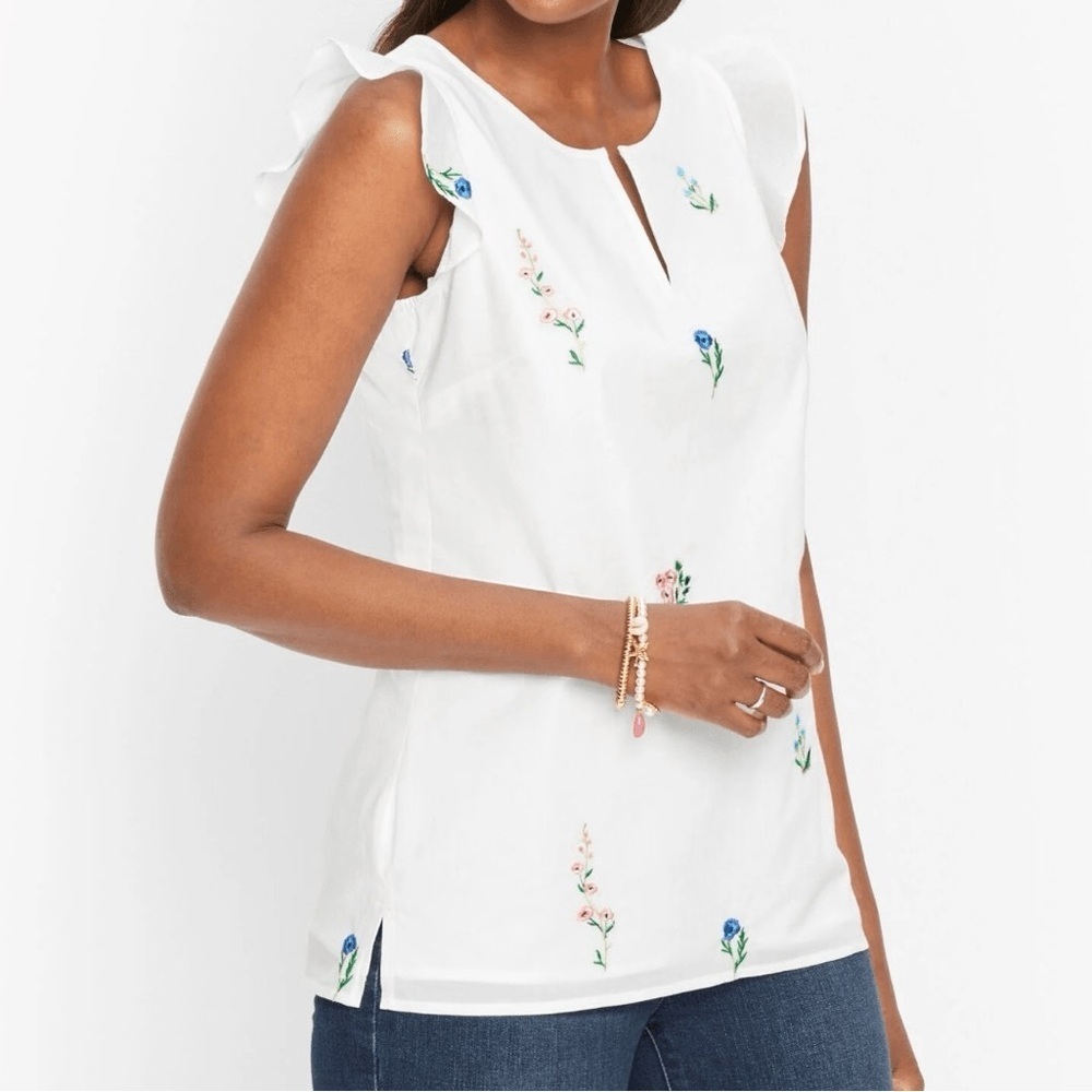 Like New Talbots Embroidered Flutter Sleeve Top